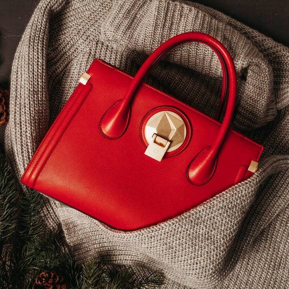 Celine Dion Octave Leather Satchel Red - Picture 1 of 12